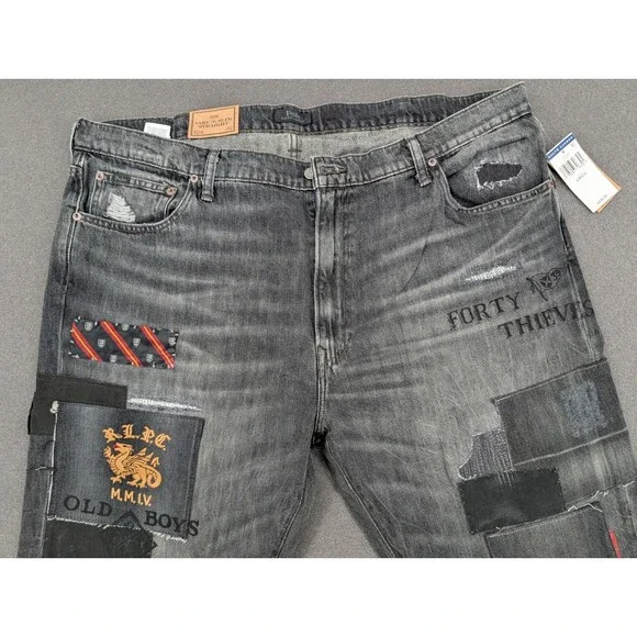 Polo Ralph Lauren “The Varick Slim” Men’s 42x32 Patchwork Graphic Jeans NWT - Picture 6 of 15
